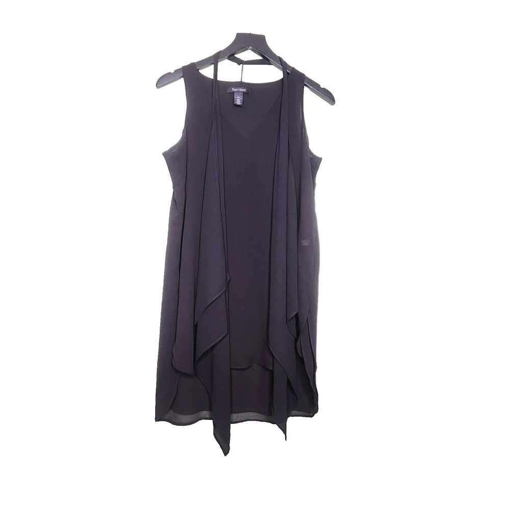 WHBM Black Chiffon Layered Overlay Tank Top XS Removableโ Scarf V-Neck Flowy